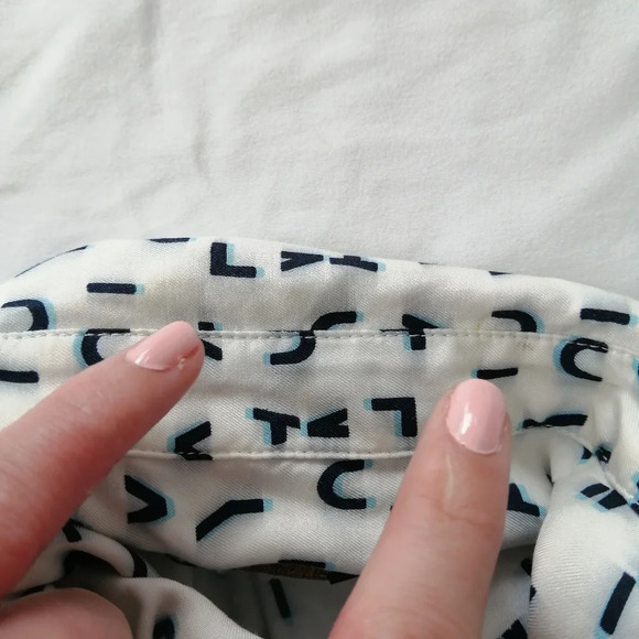 Maje Chacha Letter Print Silk Viscose Button Up Blouse Twee Maje 1 or Small - Picture 11 of 16